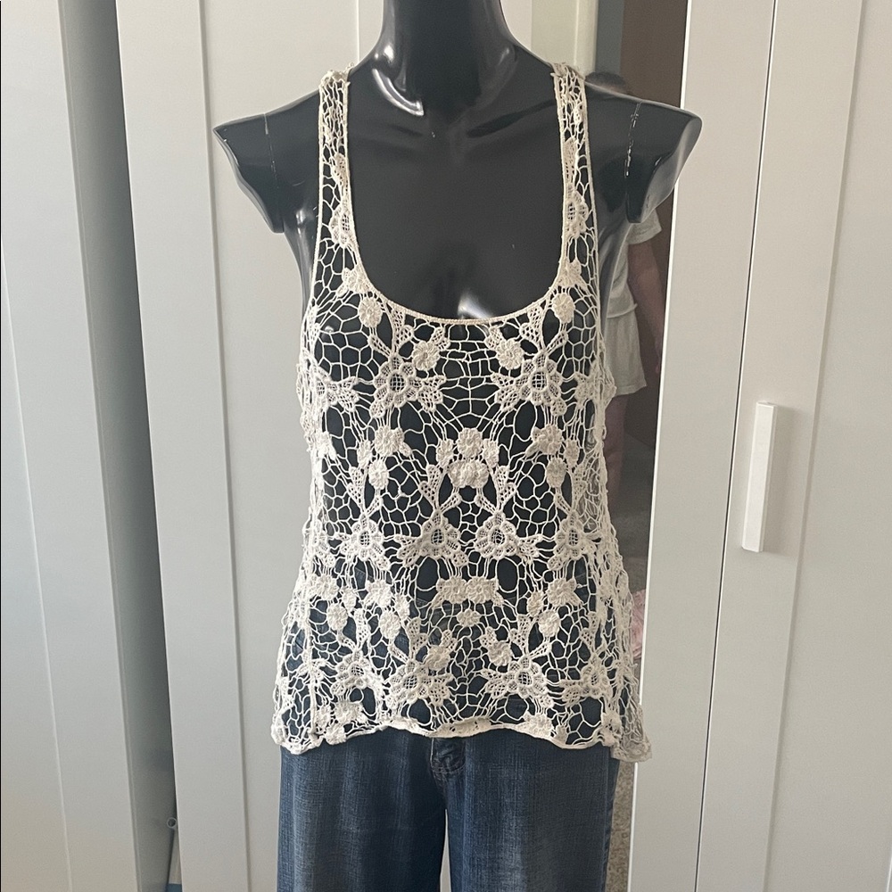 Elegant Crochet Lace Tank Top - Cream